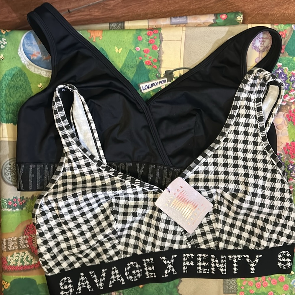 Forever Savage X Fenty Bralette‎ Black or checkered Racerback Logo Band